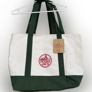 Trader Joe's Green Canvas Tote Bag Large GREEN
